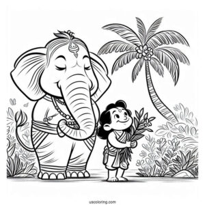 Jungle Book Coloring Page Of Hathi Holding Plant With His Trunk