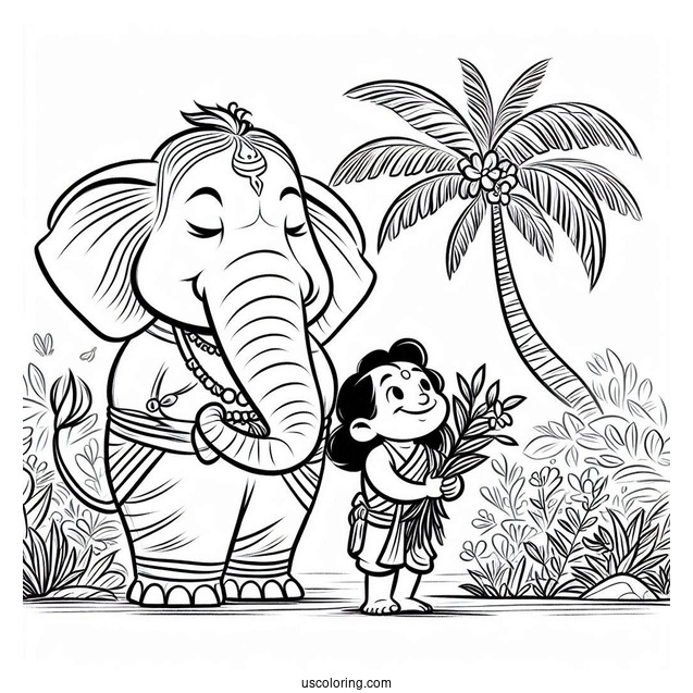 Jungle Book Coloring Page Of Hathi Holding Plant With His Trunk