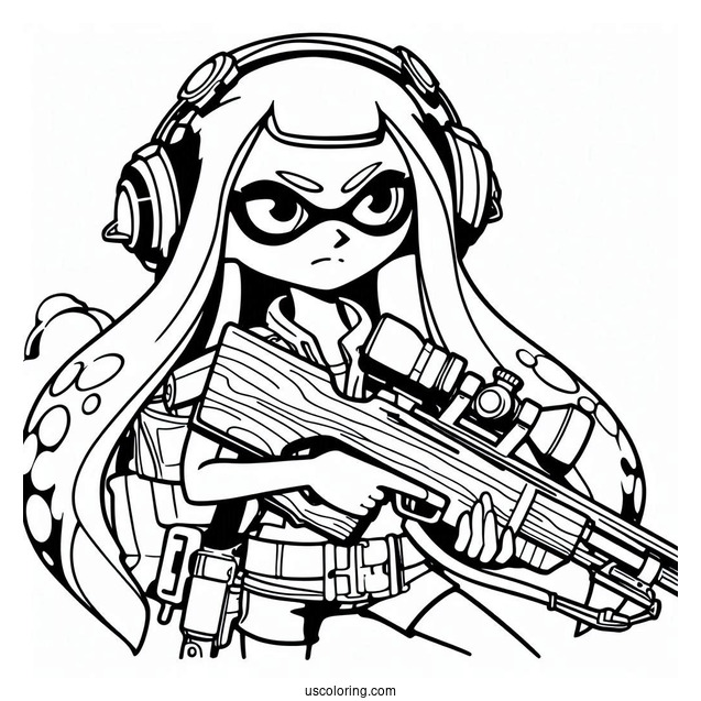 Splatoon Coloring Page Of Agent 3 With Crossbow And Squad