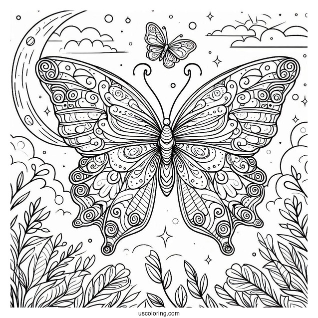 Large Butterfly Coloring Page In The Air For Kids