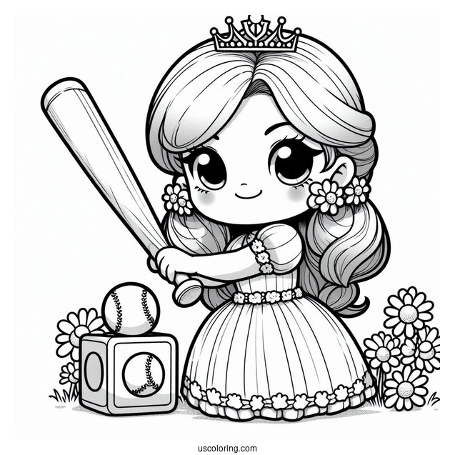 Princess Daisy Coloring Page Holding Block And Baseball Bat
