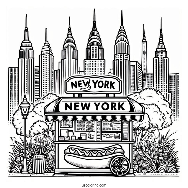 New York Coloring Page Of Hot Dog Stand Outline
