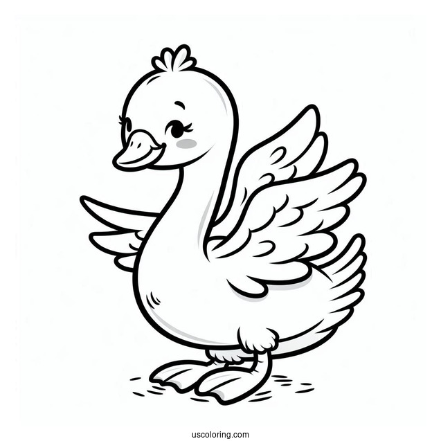 Happy Cartoon Swan Coloring Page For Kids