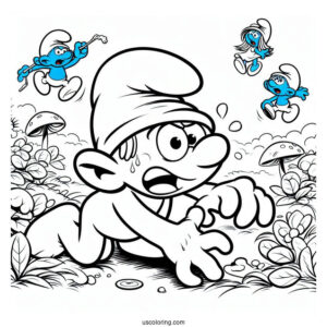 Coloring Page Of Gargamel Trying To Catch Smurfs