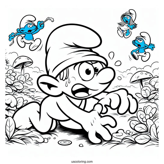 Coloring Page Of Gargamel Trying To Catch Smurfs