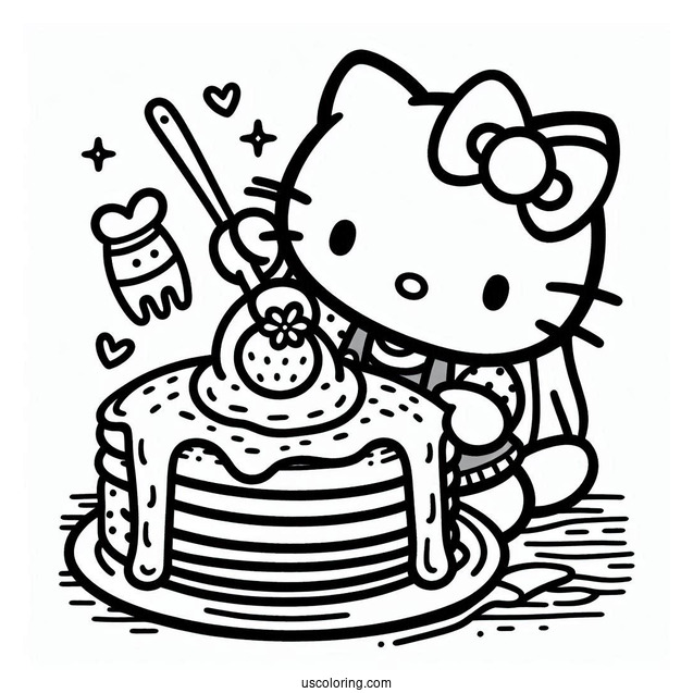 Hello Kitty Making Pancake Coloring Page For Kids