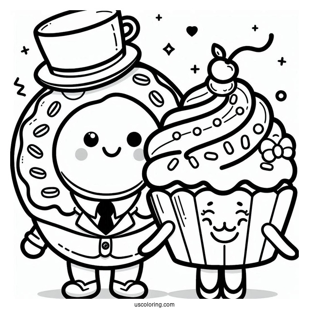 Mister Donut Coloring Page With Lady Cupcake