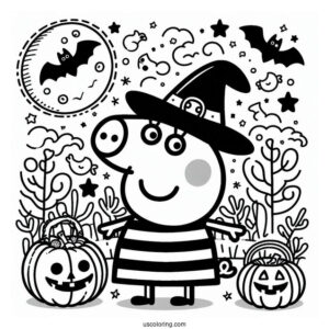 Peppa Pig Halloween Themed Coloring Page