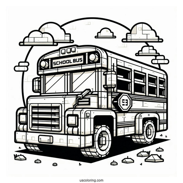 Detailed Minecraft School Bus Coloring Page