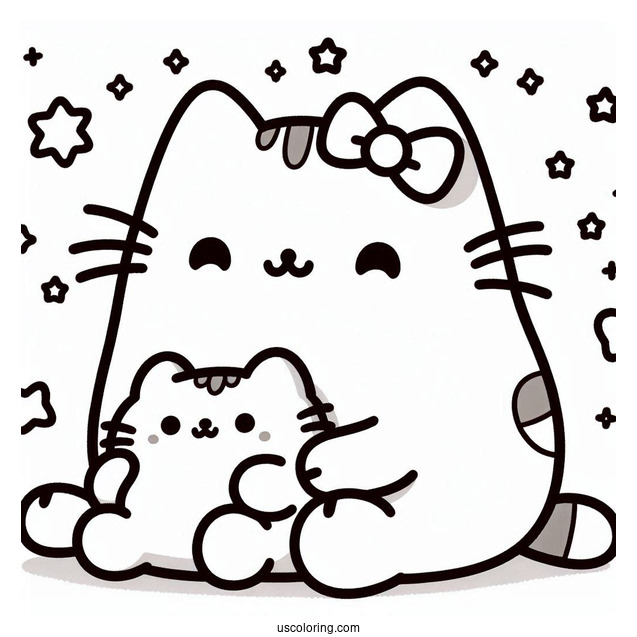 Cute Pusheen With Teddy Coloring Page
