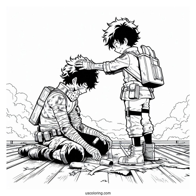 Deku Coloring Page Of Injured In Battle On Rooftop
