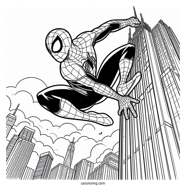 Spider-Man Scaling Skyscraper Coloring Page