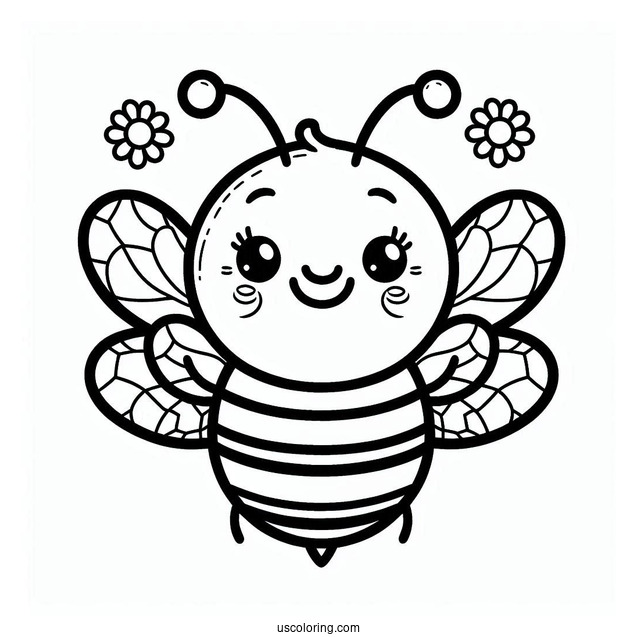 Happy Bee Coloring Page Flashcard For Kids
