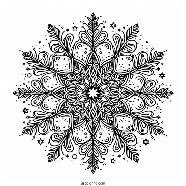 Stellar Snowflake Coloring Page With Round Tips
