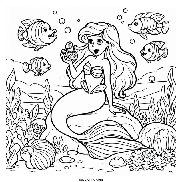 Coloring Page Of Ariel Talking To Flouders