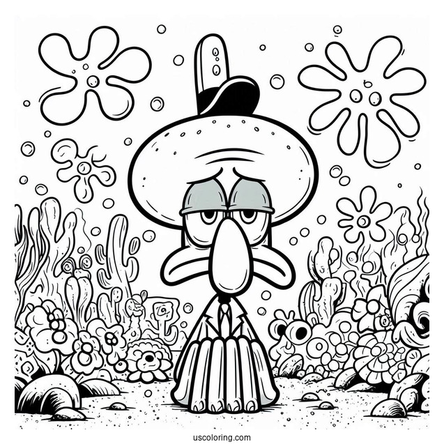 Unhappy Squidward Coloring Page