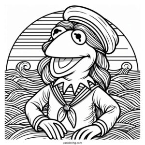 Muppets Coloring Page Of Cute Kermit The Frog In Sailor Uniform