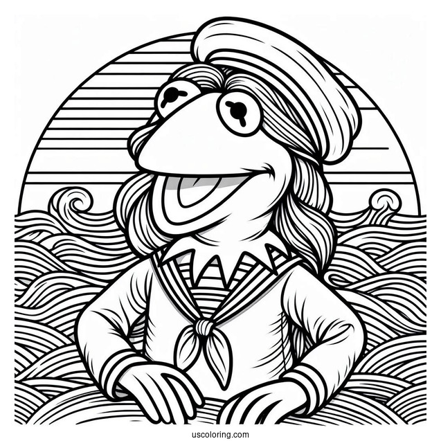 Muppets Coloring Page Of Cute Kermit The Frog In Sailor Uniform