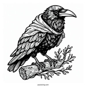Raven Coloring Page Wearing A Cape While Perched On A Tree