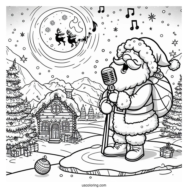 North Pole Coloring Page Of Santa Claus Singing In The North Pole