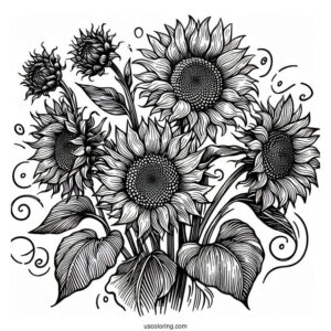 Vincent Van Gogh Sunflowers Coloring Page