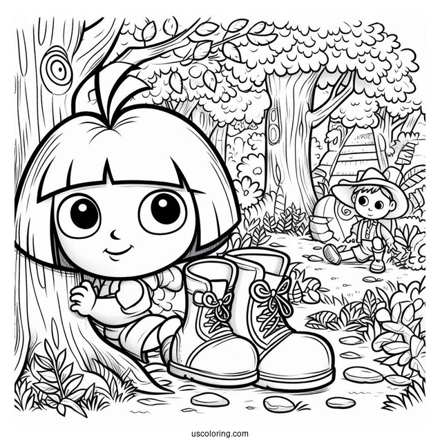 Dora And Boots Quietly Creeping Coloring PAge