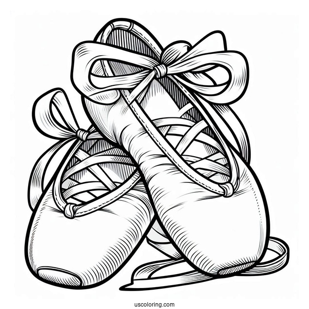 Coloring Sheet Of Ballet Shoes With Laces In A Bow