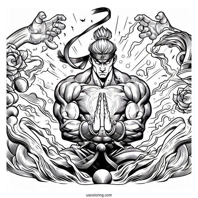 Street Fighter Coloring Page Of Dhalsim Summoning Powers