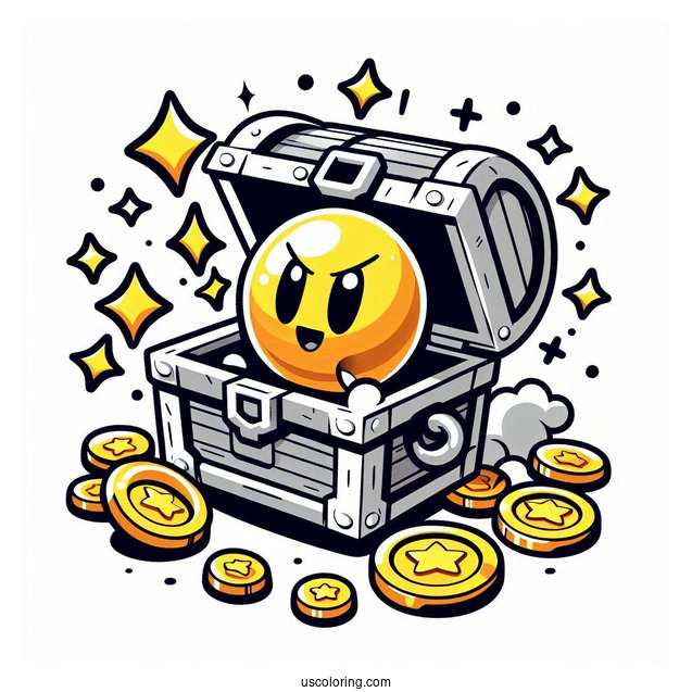 Brawl Stars Coloring Page Of Sunken Chest Holding Up Gold Orb
