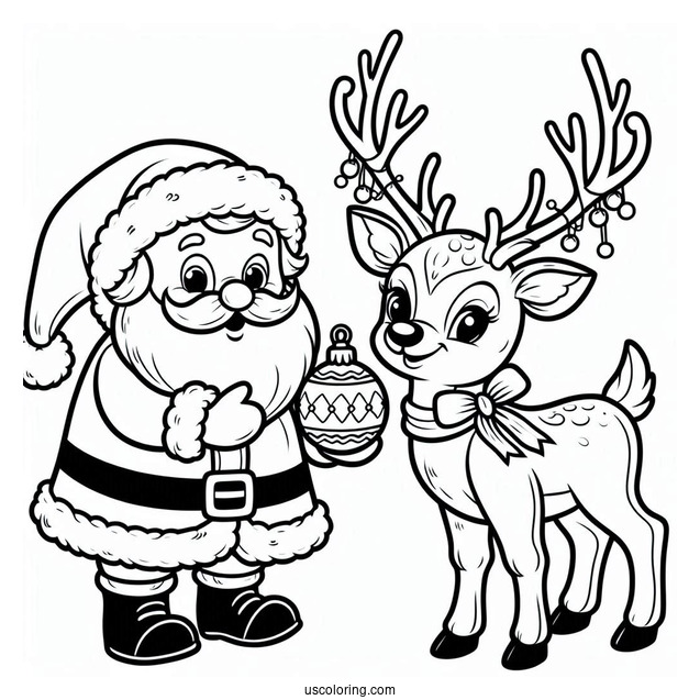 Santa And Rudolph The Reindeer To Color