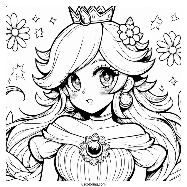 Anime Style Princess Rosalina Coloring Page With Peach, And Daisy