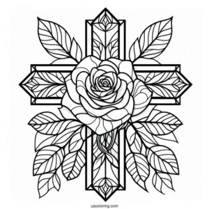 Rose Cross Stained Glass Coloring Page