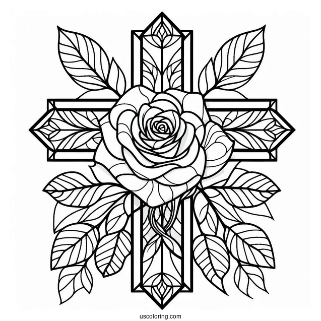 Rose Cross Stained Glass Coloring Page
