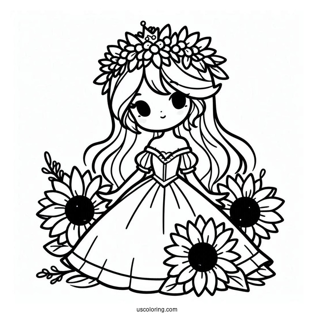 Princess Daisy Coloring Page With Sunflower