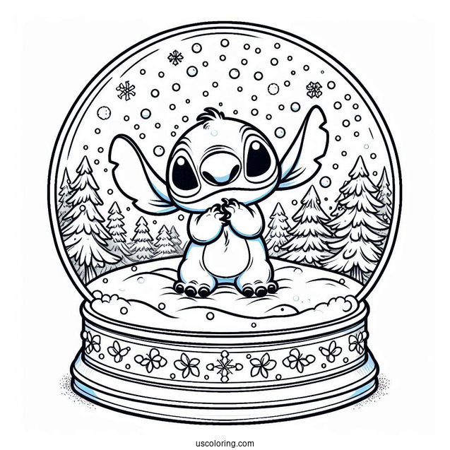 Adorable Stitch Inside A Snow Globe Coloring Page For Kids