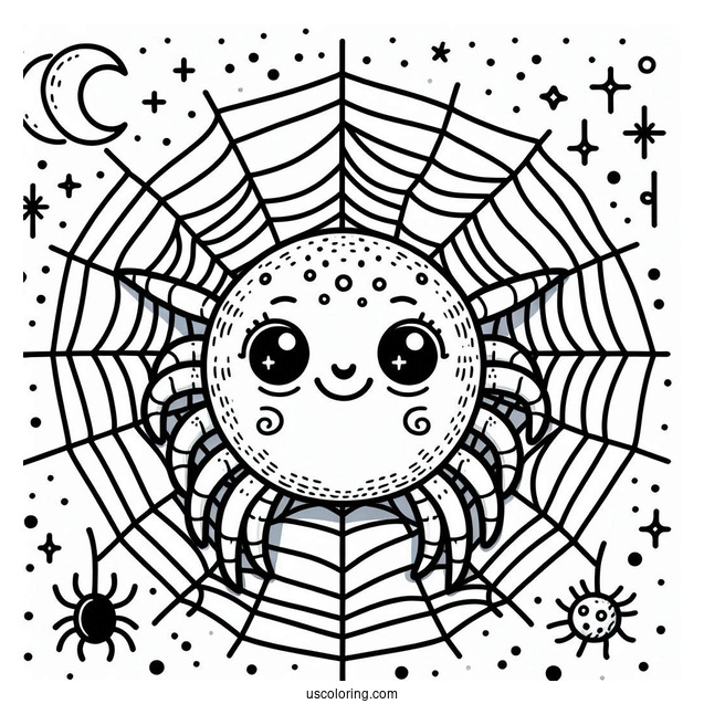 Cute Cartoon Spider On Web