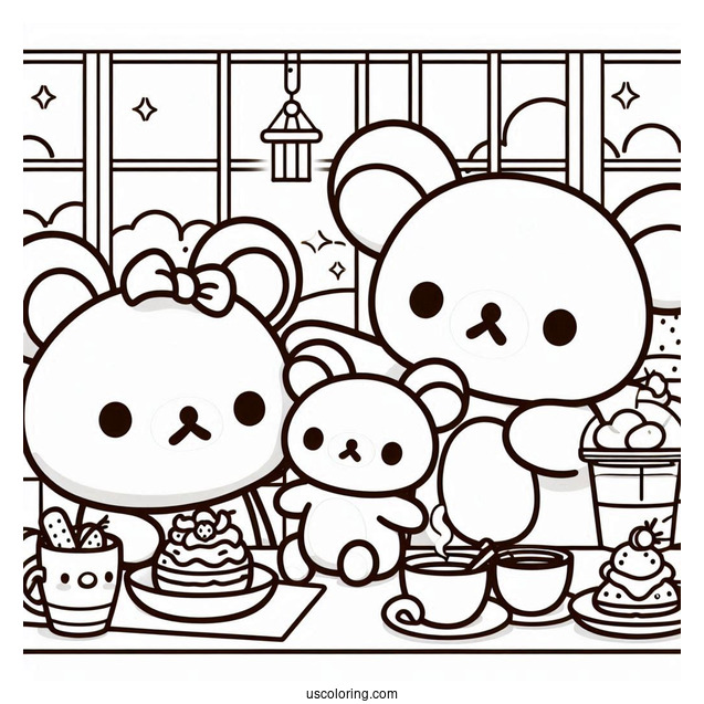 Rilakkuma Coloring Page Of Kiiroitori, And Rilakkuma In A Cafe