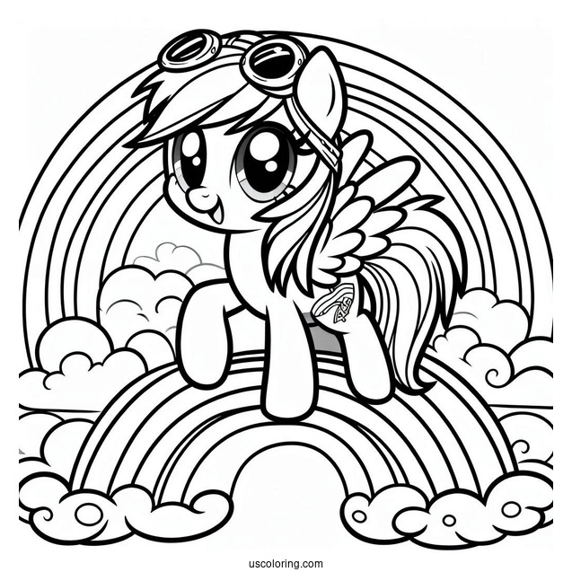 Rainbow Dash Coloring Page Standing On A Rainbow With Aviation Goggles