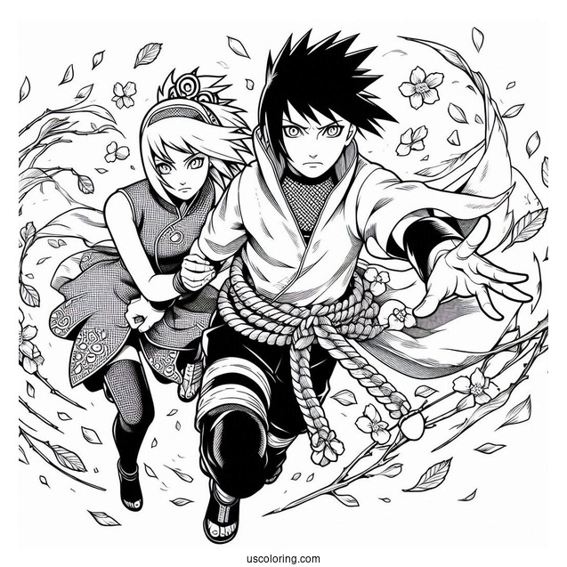 Sasuke Coloring Page Saving Sakura During Great Ninja War