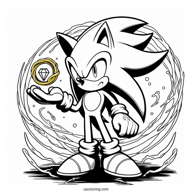 Simple Sonic Exe Coloring Page Holding Chaos Emerald And Gold Ring