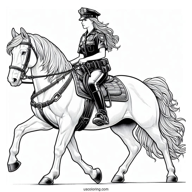 Mounted Police Officer On Horse To Color