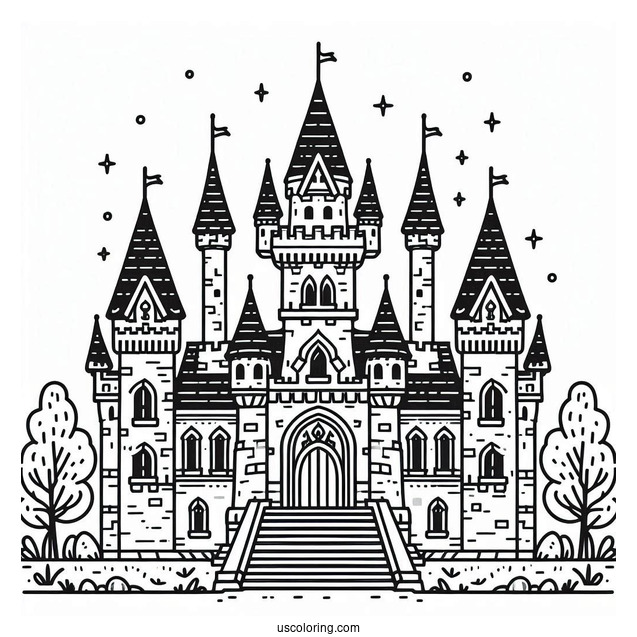 Outline Of Castle Coloring Page For Preschoolers