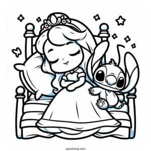 Sleeping Beauty Coloring Page Of Kawaii Stitch As Princess Aurora For Preschoolers