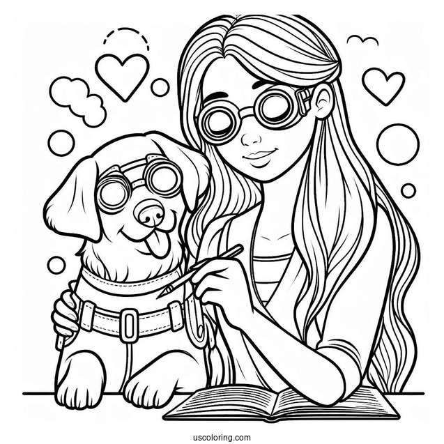 Blind Woman With Her Service Dog To Color