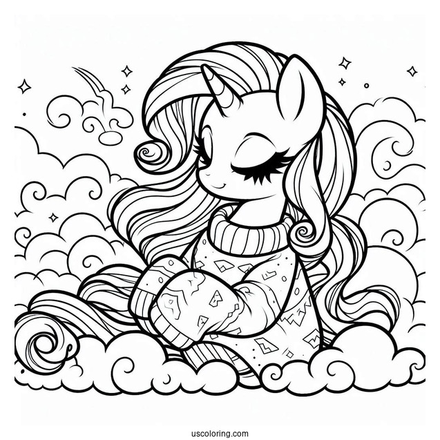 Rarity Coloring Page Wearing A Baggy Sweater On The Clouds