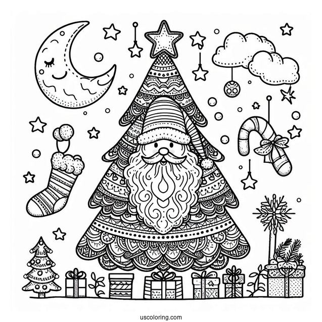 Santa Themed Christmas Tree Coloring Sheet