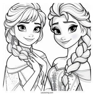 Elsa And Anna Young Coloring Page