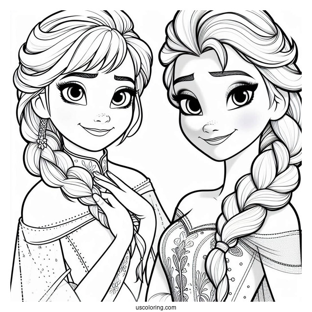 Elsa And Anna Young Coloring Page