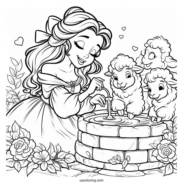 Belle Singing To Sheep At The Water Fountain