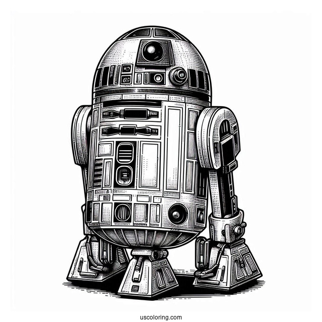 Detailed R2-D2 Coloring Page With C3PO